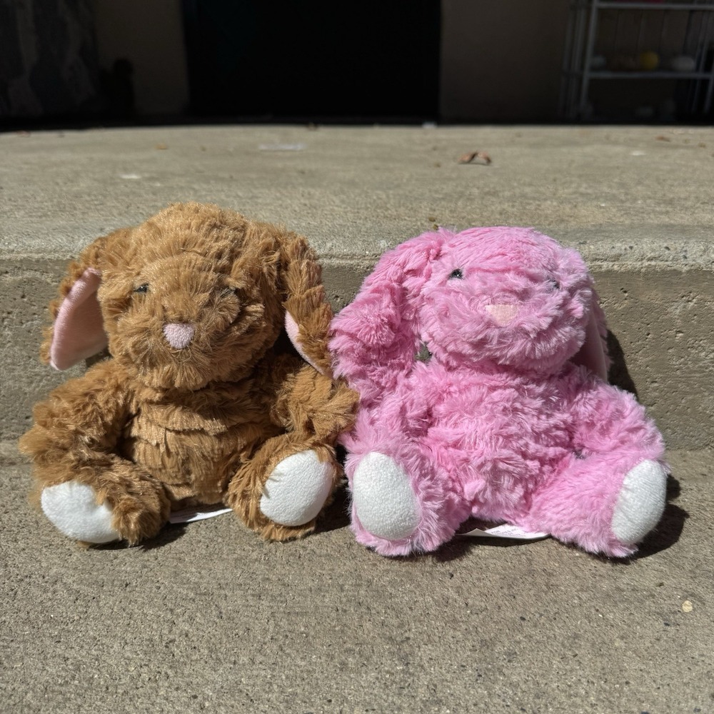 Pair Of  Sitting Bunny Rabbits Floppy‎ Plush Stuffed Animal 6" Pink & Brown